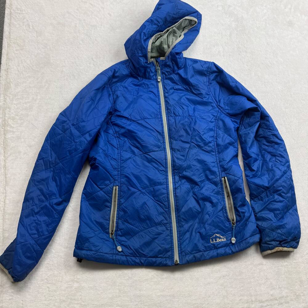 L.L. Bean Women's Blue Puffer Jacket Hooded Size S Quilted Primaloft Insulated